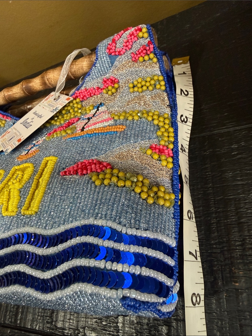 Capri Beaded Tote with Bamboo Handles - Blue - Picture 8 of 8